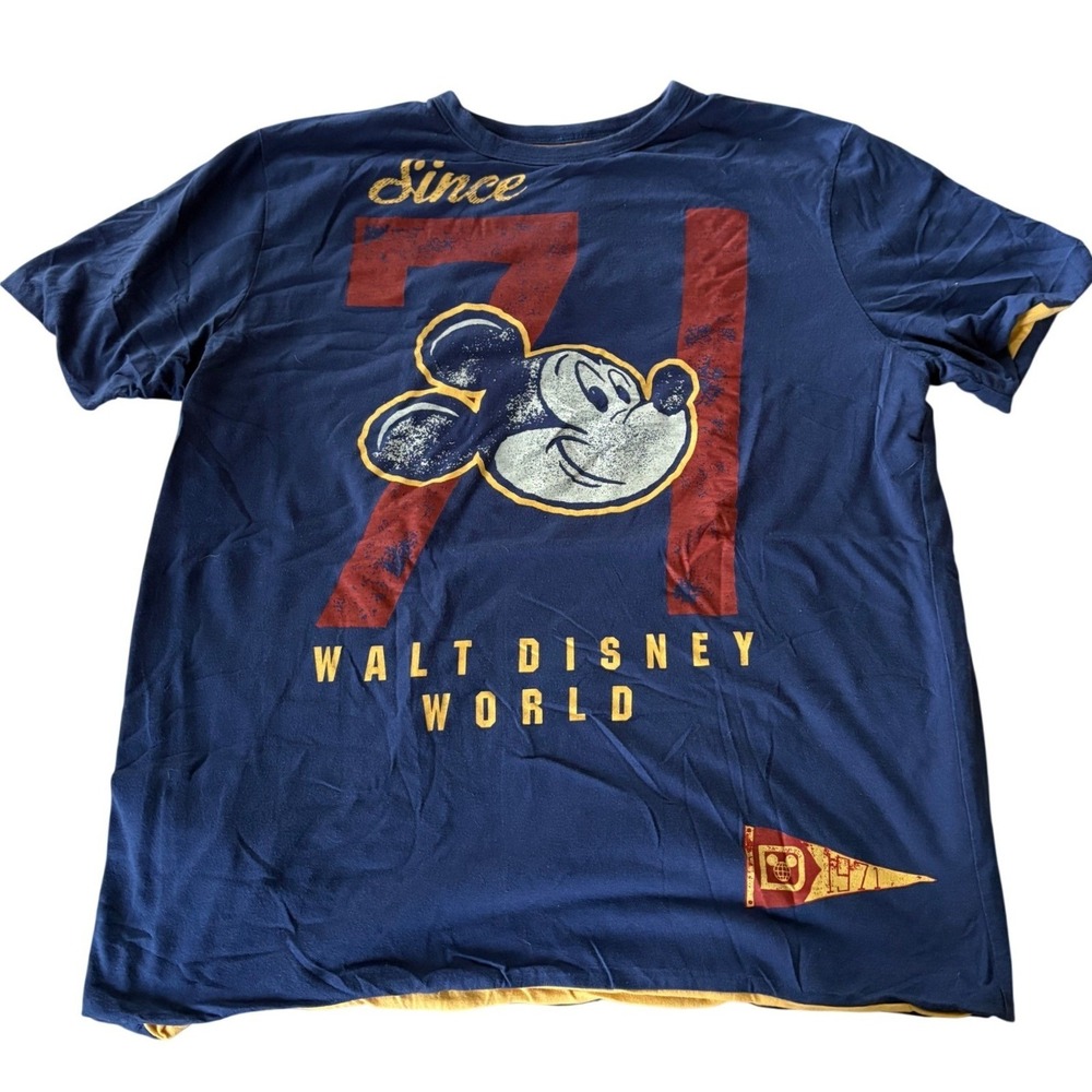 Disney Parks Reversible Shirt Mens L Mickey Mouse Walt Disney World 71 Navy Gold